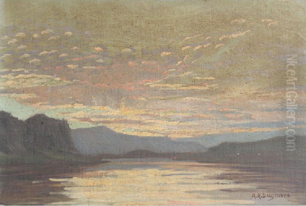 A Lake Scene At Dusk Oil Painting by Arthur Radclyffe Dugmore