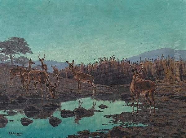 Impala Oil Painting by Arthur Radclyffe Dugmore