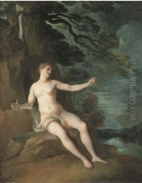Nymphe Assise Dans Un Bois Oil Painting by Jean Joseph Dumons De Tulle