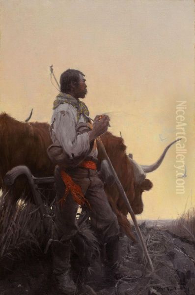 The Plowman Oil Painting by Harvey T. Dunn
