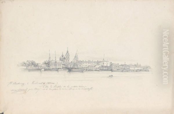 Vue De L'ile De Wassiljewski Sur La Petite Neva A Saint Petersbourg Oil Painting by Andre Durand
