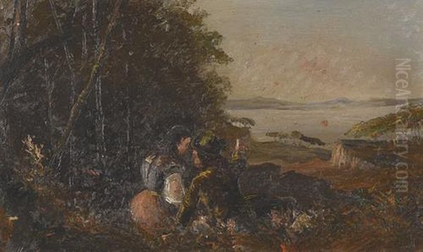Zwei Verliebte In Einer Landschaft. Oil Painting by Francois Duval
