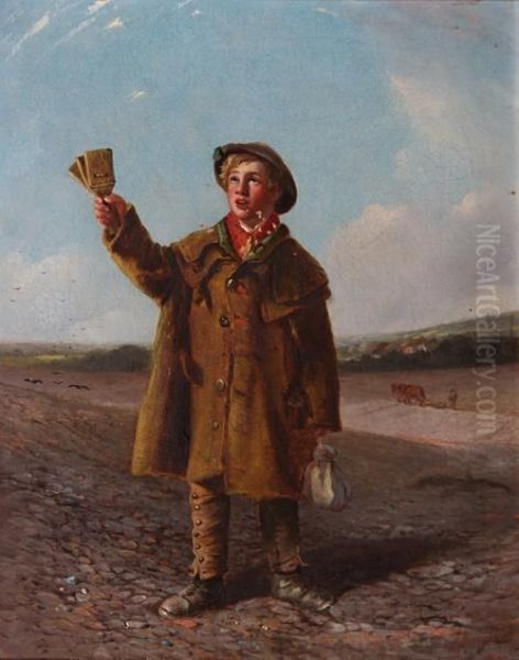 Boy Scaring Birds Oil Painting by J. Duvall