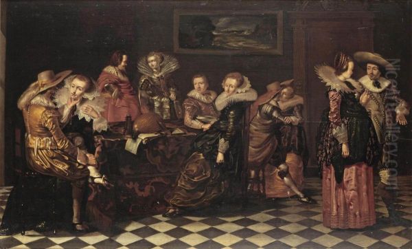 An Elegant Company Making Merry In An Interior Oil Painting by Willem Cornelisz. Duyster