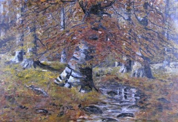 Autumnwoods Recently Cleaned And Restored Oil Painting by Gretchen Dye Meyncke