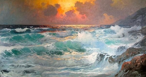 Sunset At Sea Oil Painting by Alexander Dzigursky
