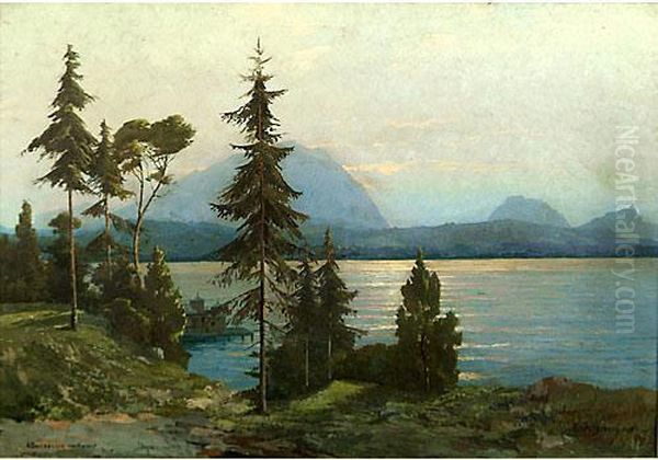 Stabilimento Balneare Sul Wortersee, Austria Oil Painting by Alexander Dzigursky