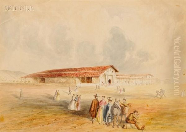 Gathering In Front Of Mission Dolores Oil Painting by Harrison Gilman Eastman