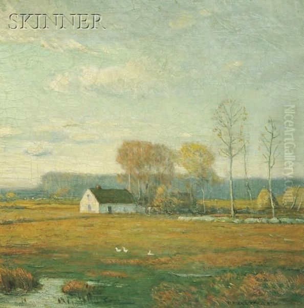Late Afternoon Landscape With Haystacks Oil Painting by Benjamin Eggleston