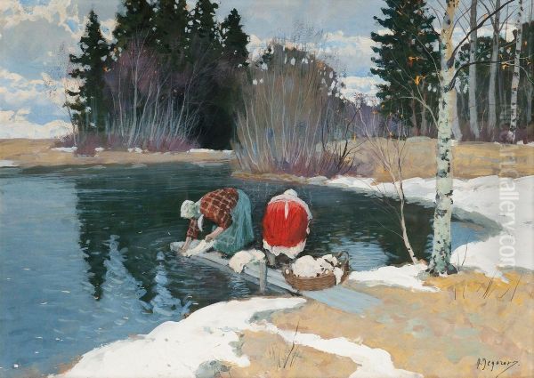 Laundresses Oil Painting by Andrei Afanas'Evich Egorov