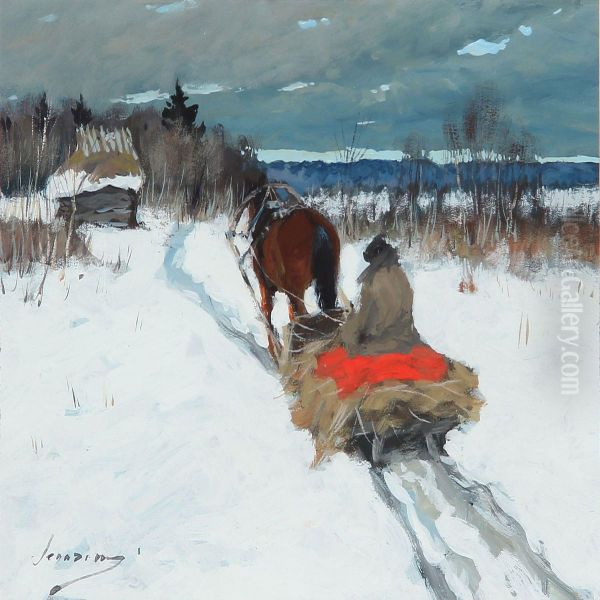 Sleigh Riding In Russia At Winter Time Oil Painting by Andrei Afanas'Evich Egorov