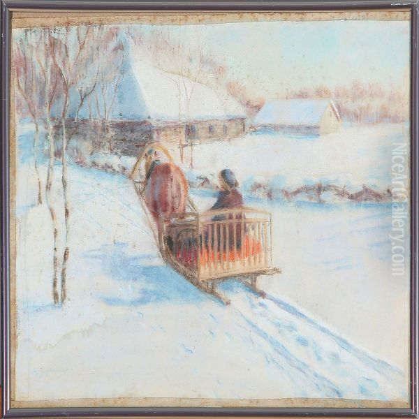 Sled Driving In Russia At Winter Time Oil Painting by Andrei Afanas'Evich Egorov