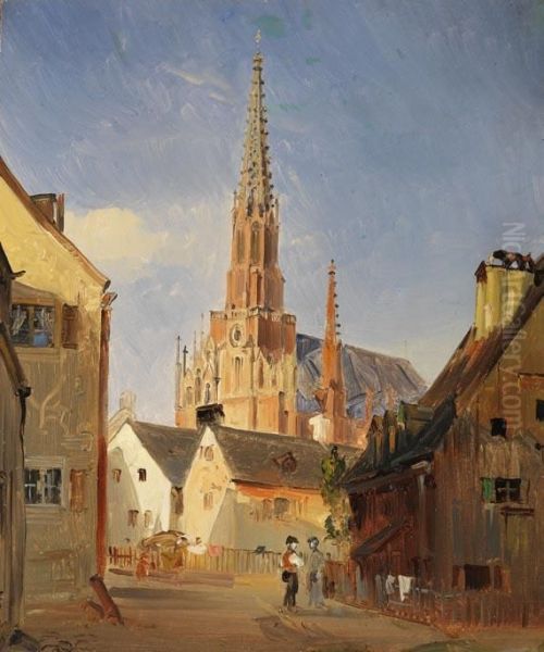 Blick Auf Die Mariahilf-kirche In Munchen Oil Painting by Friedrich Eibner