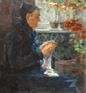 Strickende Vierlanderin