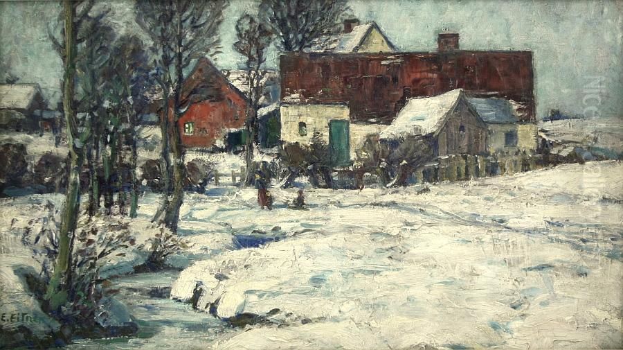 Winter In Hummelsbuttel Oil Painting by Ernst Wilhelm H. Eitner