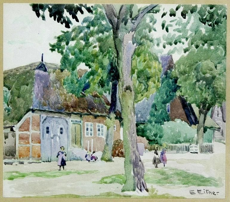 Idyllische Dorfstrase Oil Painting by Ernst Wilhelm H. Eitner