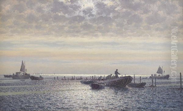 Fiskebatar I Gryning Oil Painting by Emil Ekman
