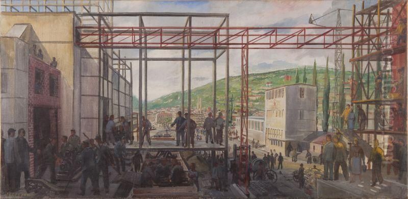 Epitkezes Komlon Oil Painting by Jeges Erno
