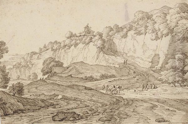 View Of Le Balze Di Volterra With The Church Of Ss. Giusto E Clemente Beyond Oil Painting by Jacob Esselens