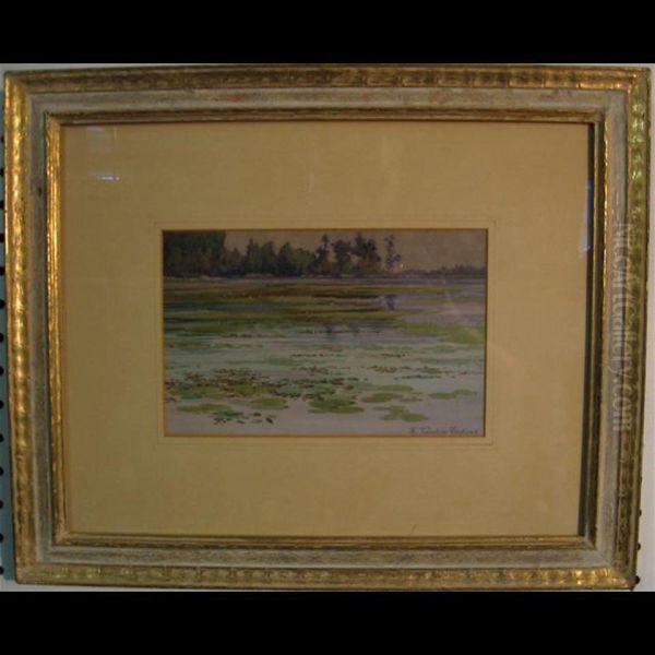 Tranquil Lake Scene With Water Lilies Oil Painting by Hubert Valentine Fanshaw