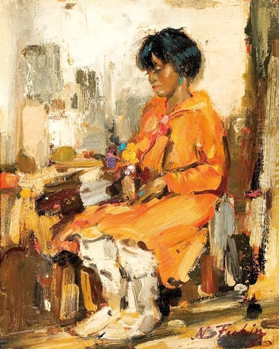 Portrait Of Young Girl Oil Painting by Nicolai Ivanovich Fechin