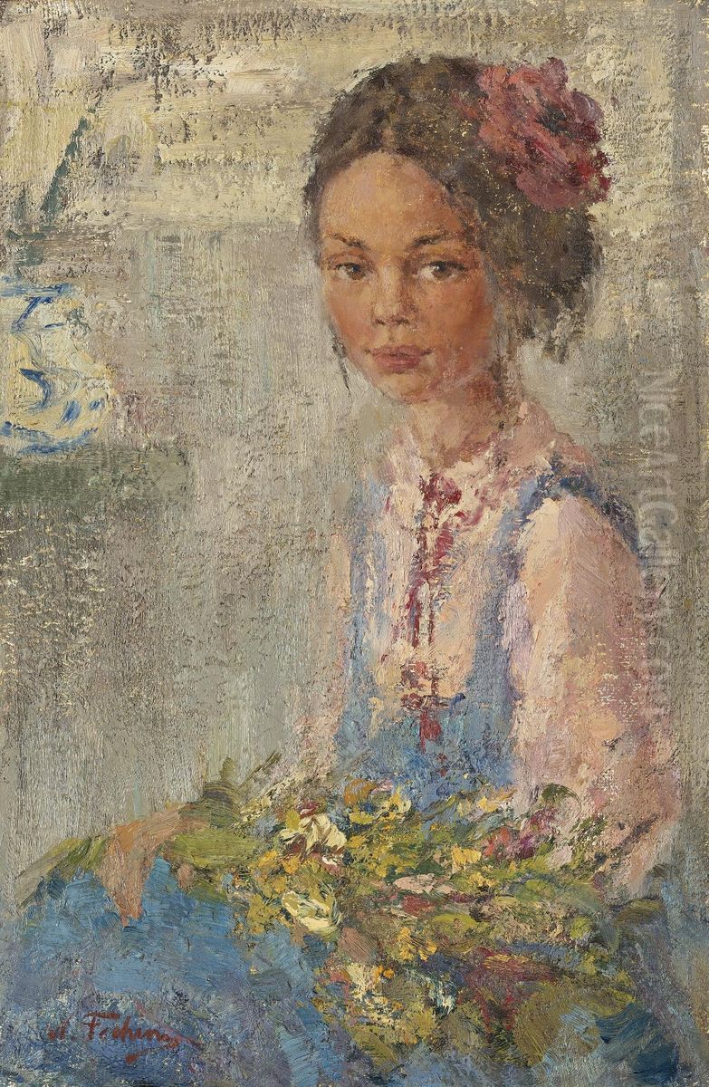 Portrait Of A Young Woman Oil Painting by Nicolai Ivanovich Fechin
