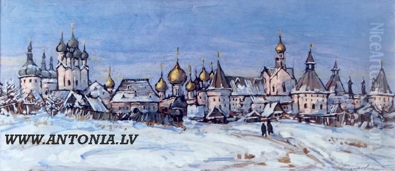 Antique Town Oil Painting by Fjodors Fedorovskis
