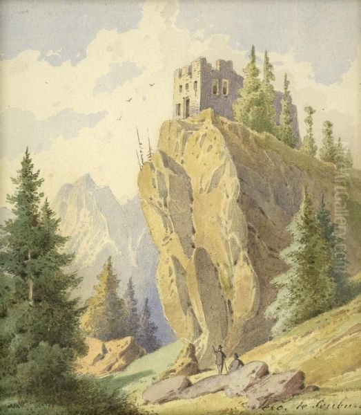 Landschaft Mit Burgruine Oil Painting by Le Ferdinand Feubure