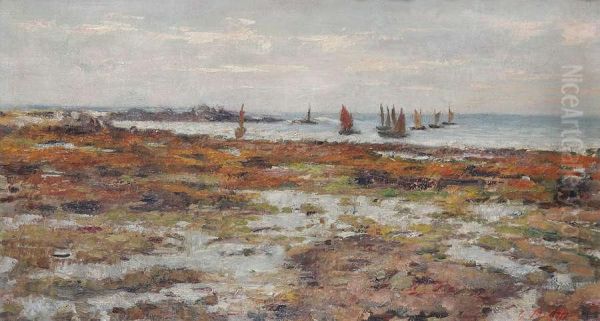 'les Bateaux Huitriers A Cancal' Oil Painting by Georges Fichefet