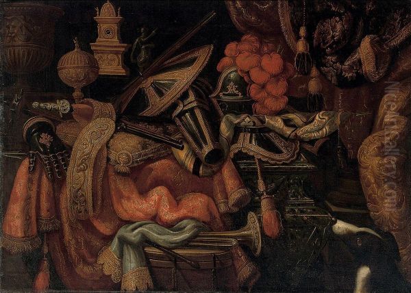 A Plumed Helmet Oil Painting by Francesco (Il Maltese) Fieravino
