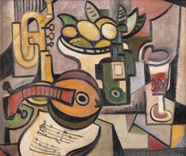 Nature Morte Au Banjo Oil Painting by Emil Filla