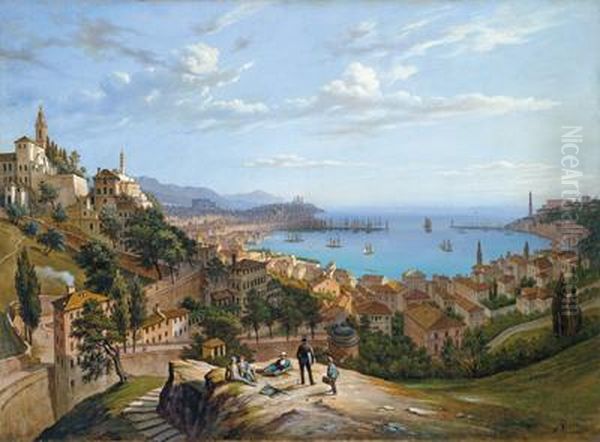 Veduta Del Golfo Di Genova Oil Painting by Auguste Finke