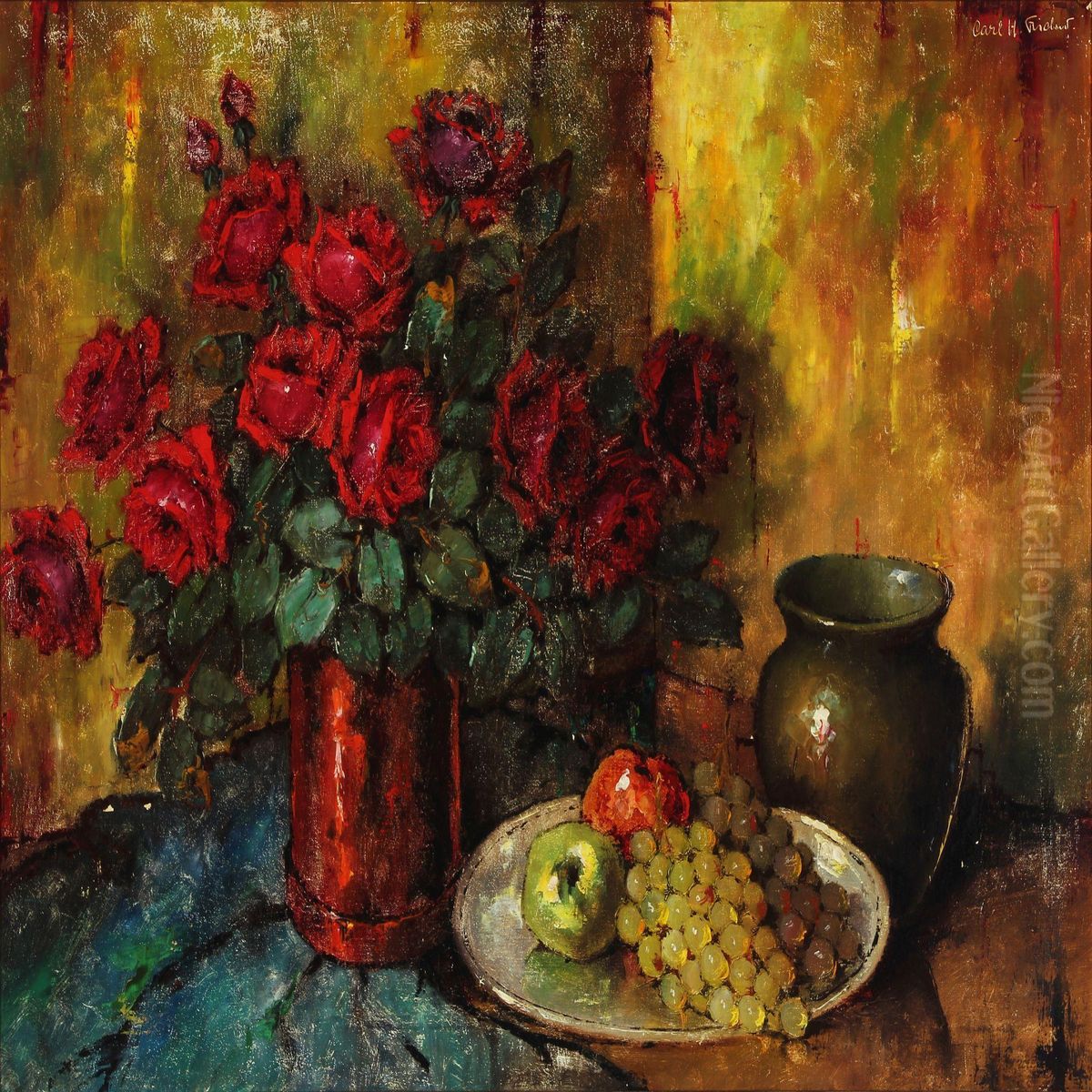 Still Life With Flowers And Fruit Oil Painting by Carl Holger Fischer