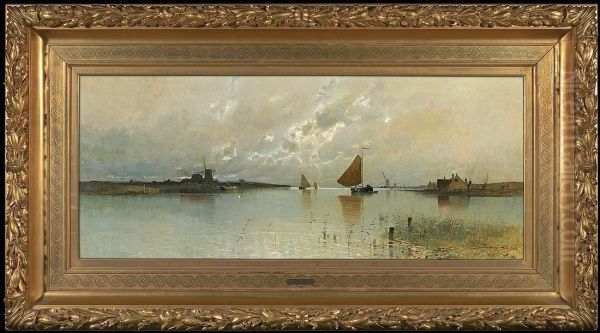 Morning At Ijmuden Canal In Netherlands Oil Painting by Eduard Fischer