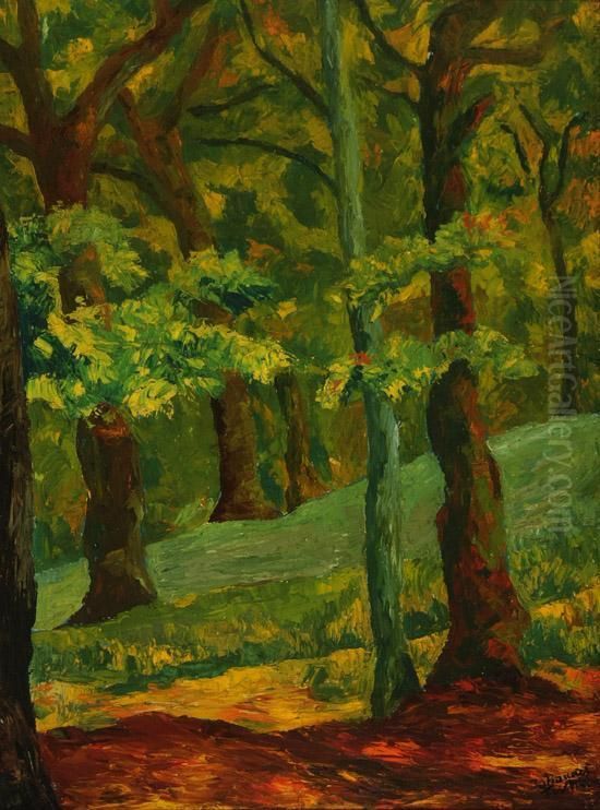View Of A Forest Interior Oil Painting by Johannes Fischer