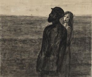 Man In Hat And Young Girl In A Field