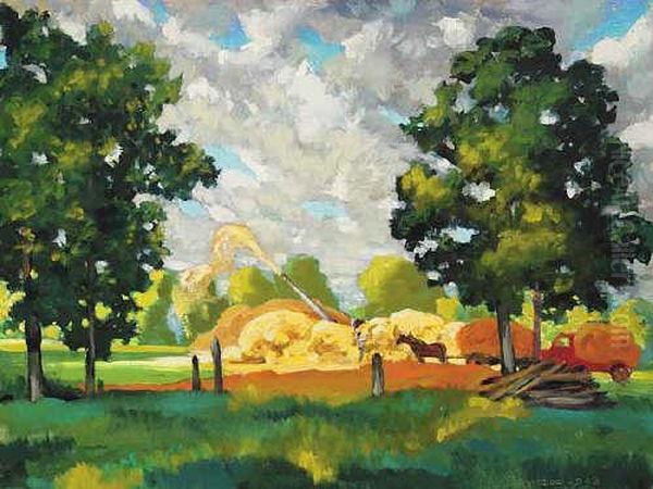 Loading Hay Oil Painting by John Kelly Fitzpatrick