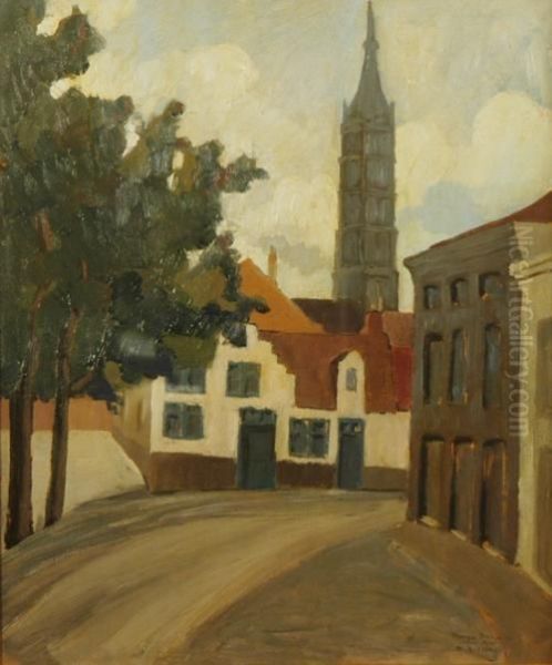 Bruges Place De La Digue Oil Painting by Napoleone G. Fiumi