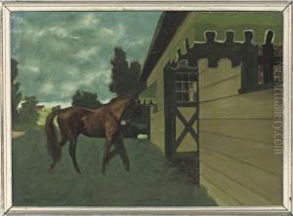 Leading In The Stallion, 1945 Oil Painting by Vaughn Flannery