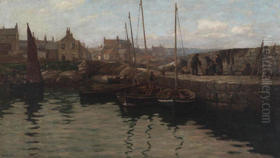 The Old Landing Place, Whitehills, Banffshire, Scotland Oil Painting by Alexander M. Fleming