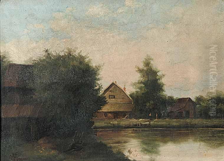 Untitled - The Farm On The Lake Oil Painting by Alexander M. Fleming