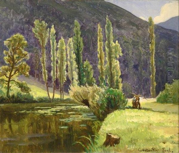 Couple Pres D'une Riviere Oil Painting by Constantin Font