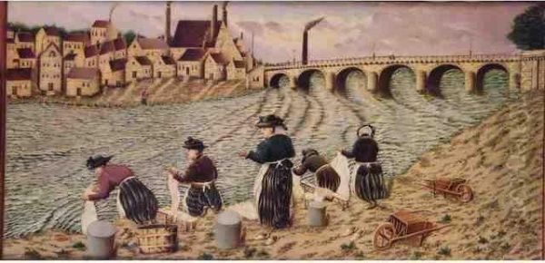 Les Lavandieres Oil Painting by Edmond Fortin