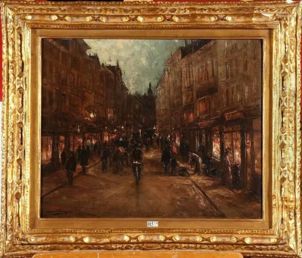 Rue De Bruxelles Animee Au Crepuscule Oil Painting by Joseph Charles Francois