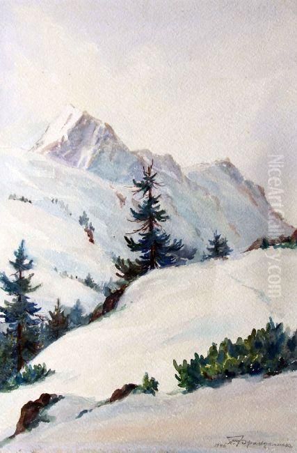 Winter Mountain Top Oil Painting by Pavel Frantzaliiski