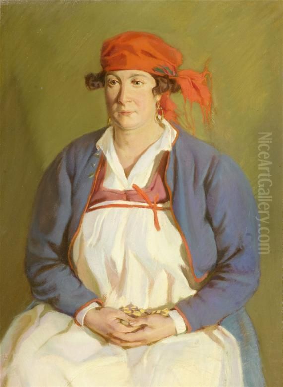 A Woman From Ticino With Chestnuts Oil Painting by Emil Frei