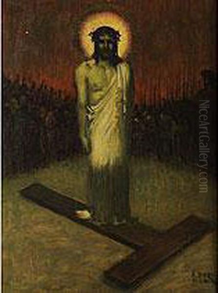 Christus Auf Dem Einem Kreuzbalken Stehend Oil Painting by Adolf Frey-Moock