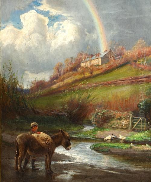 Country Scene With A Donkey And A Rainbow Oil Painting by Arthur A. Friedenson