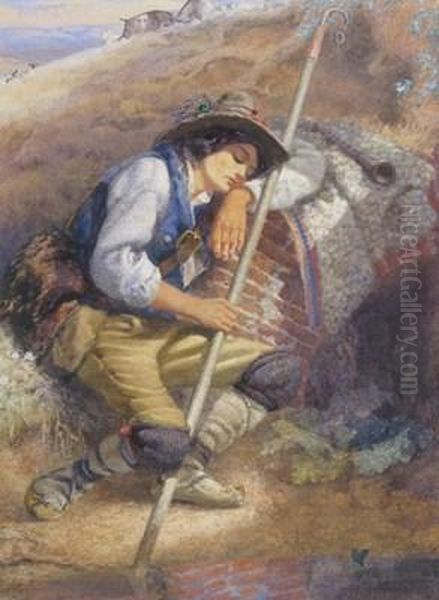 A Sleeping Shepherd Oil Painting by Alfred Downing Fripp