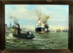 Ozeandampfer Mit Schlepper Und Zahlreiche Boote Im Hamburger Hafen